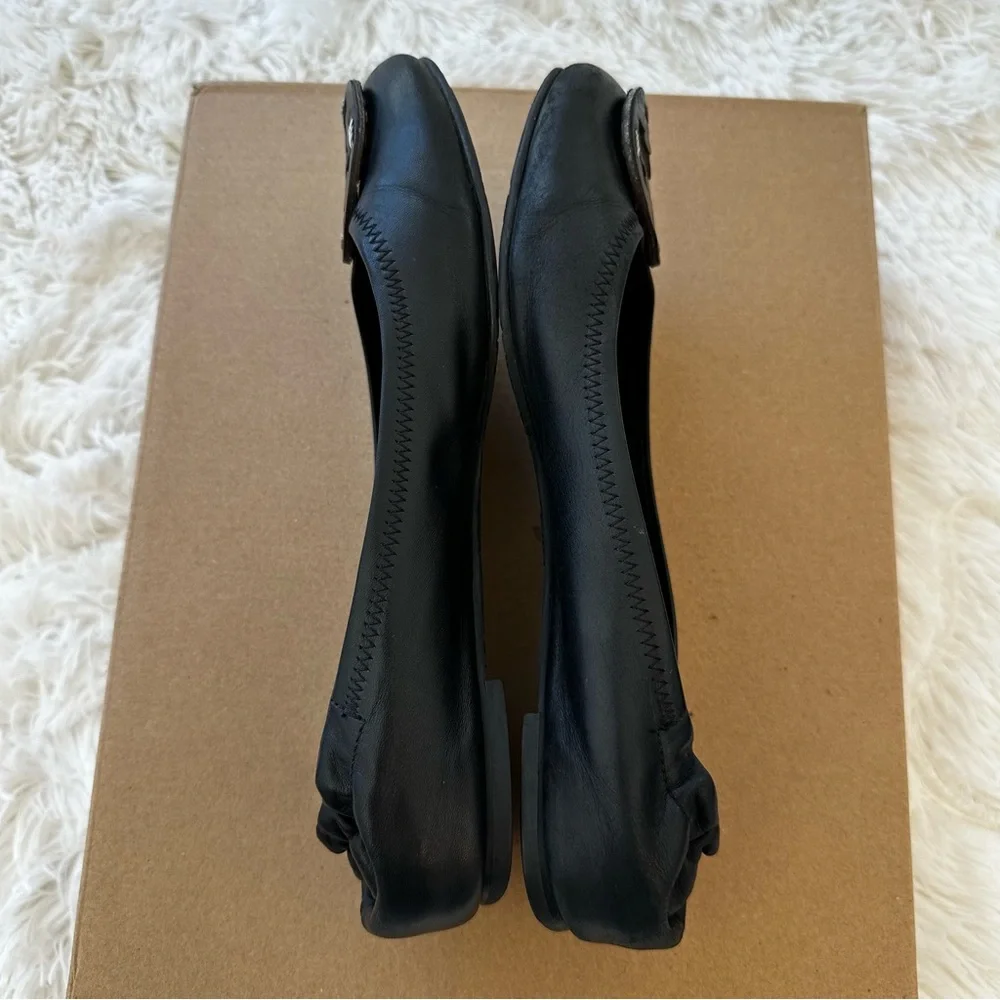 Tory Burch Minnie Travel Ballet Flats Black Leather Logo Women’s Size 8 8.5